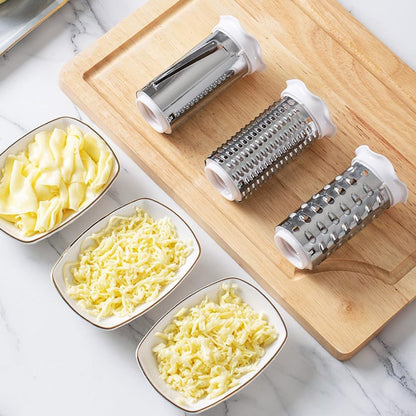 Classic Rotary Cheese Grater with Handle, 3-in-1 Handheld Cheese Grater with 3 Stainless Steel Graters Barrels, Multifunctional Grater for Cheese Garlic Parmesan Ginger Vegetable Carrot Potato, White