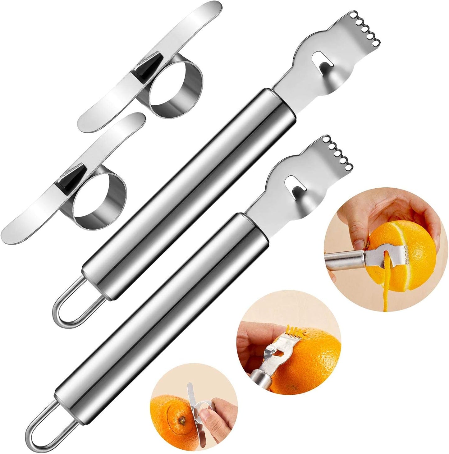 4 Pieces Lemon Zester with Channel Knife, Stainless Steel Orange Peeler for Cocktails, Citrus Zester, Lemon Twist Peeler, Ring Orange Opener, Fruit Grater Garnish Tool for Kitchen Bar Bartender