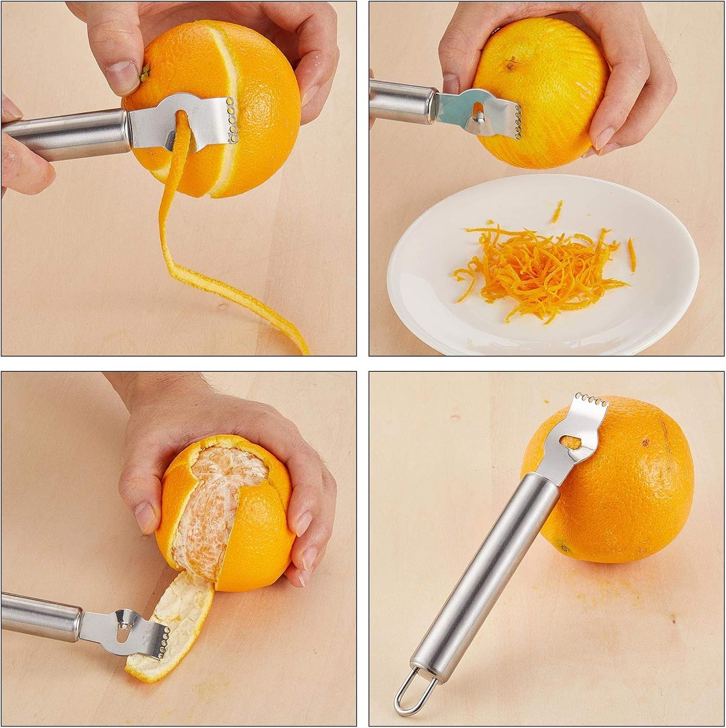 4 Pieces Lemon Zester with Channel Knife, Stainless Steel Orange Peeler for Cocktails, Citrus Zester, Lemon Twist Peeler, Ring Orange Opener, Fruit Grater Garnish Tool for Kitchen Bar Bartender