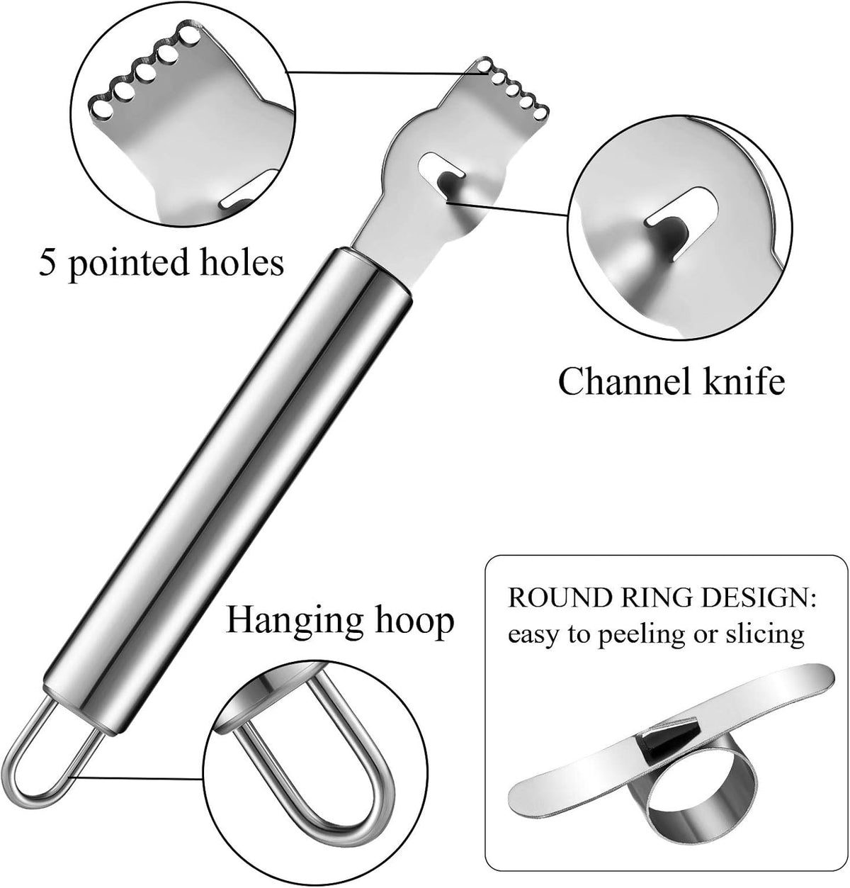 4 Pieces Lemon Zester with Channel Knife, Stainless Steel Orange Peeler for Cocktails, Citrus Zester, Lemon Twist Peeler, Ring Orange Opener, Fruit Grater Garnish Tool for Kitchen Bar Bartender