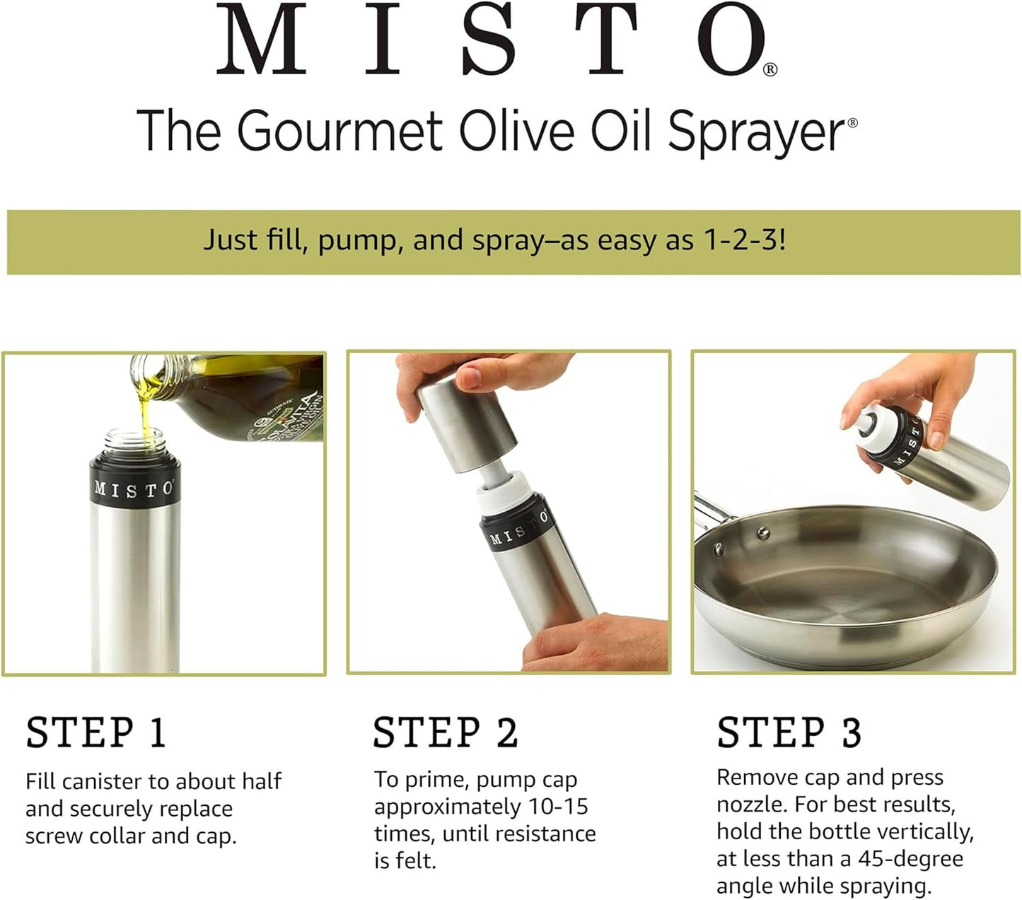 Gourmet Olive Oil Sprayer Set of 2 Aluminum Bottles - Refillable Pump Mister for Cooking, Salads, Grilling - 3.2 oz Each, No Propellants