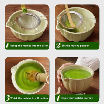 Matcha Whisk Set,7 PCS Ceramic Matcha Kit Includes Matcha Bowl with Spout, Matcha Whisk and Holder, Bamboo Scoop, Stainless Sifter, Tea Towel, Unique Gift for Matcha Lovers (Pink)