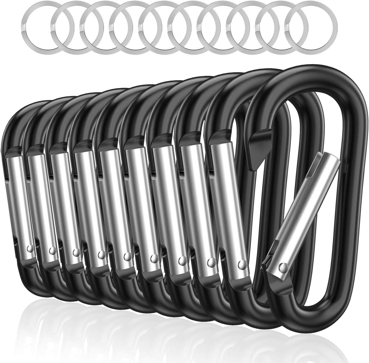 3" Aluminum Carabiner D Ring, Caribeener Clips, Spring Snap Hook for Keychain Clip, Set of 10