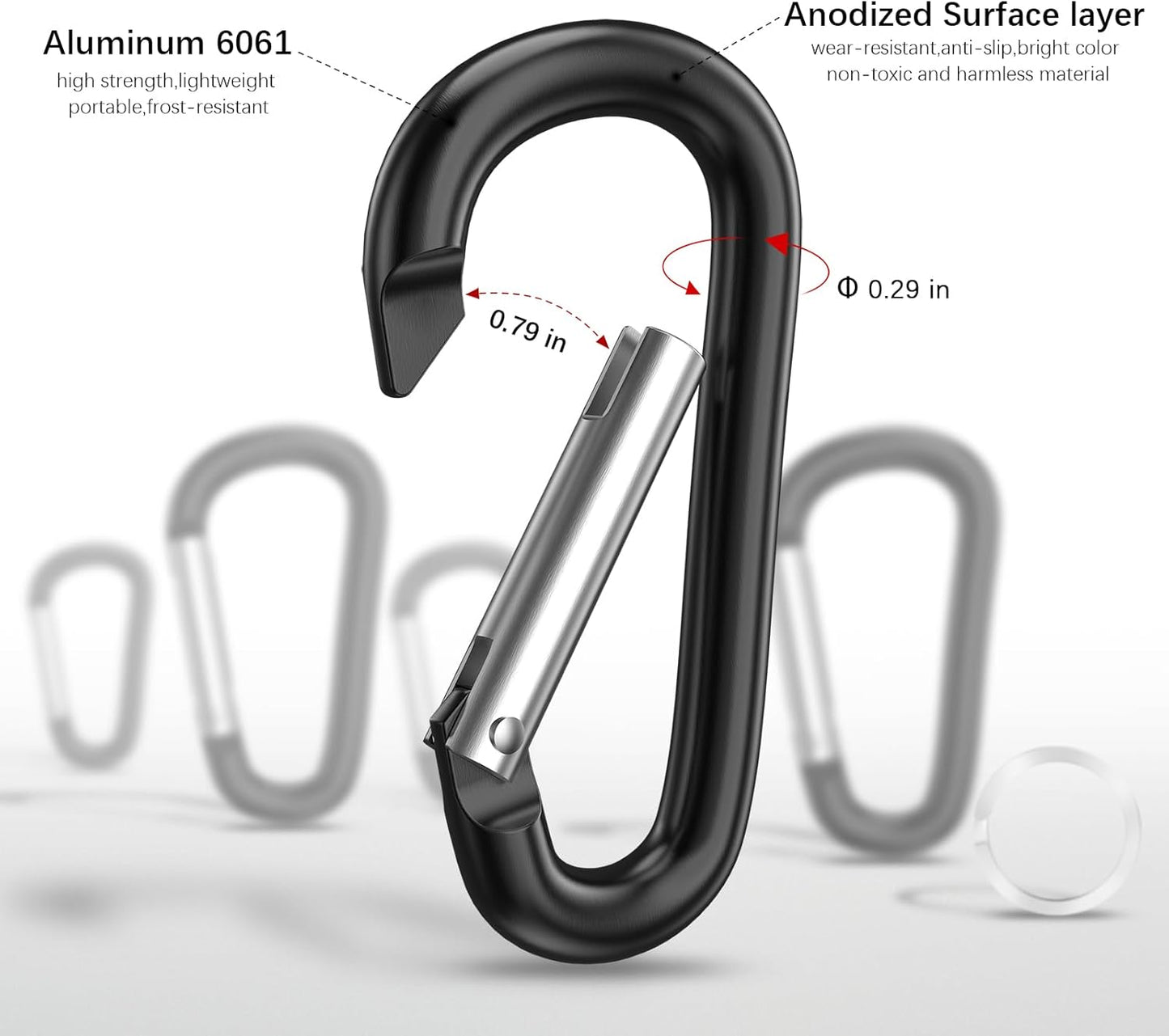 3" Aluminum Carabiner D Ring, Caribeener Clips, Spring Snap Hook for Keychain Clip, Set of 10