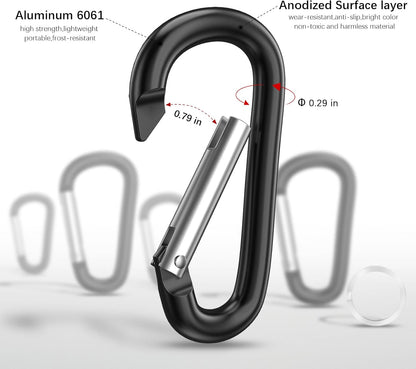 3" Aluminum Carabiner D Ring, Caribeener Clips, Spring Snap Hook for Keychain Clip, Set of 10