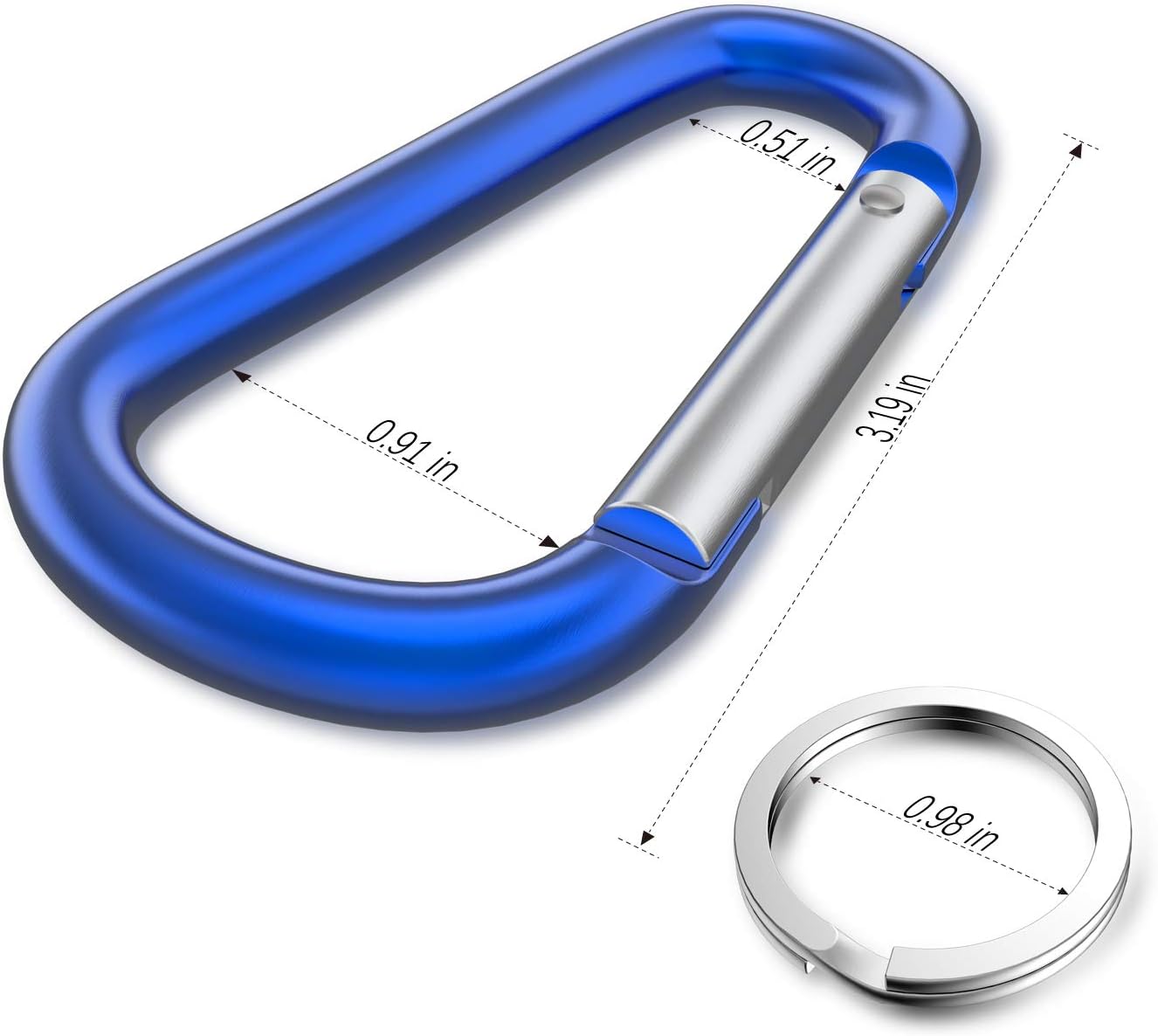 3" Aluminum Carabiner D Ring, Caribeener Clips, Spring Snap Hook for Keychain Clip, Set of 10