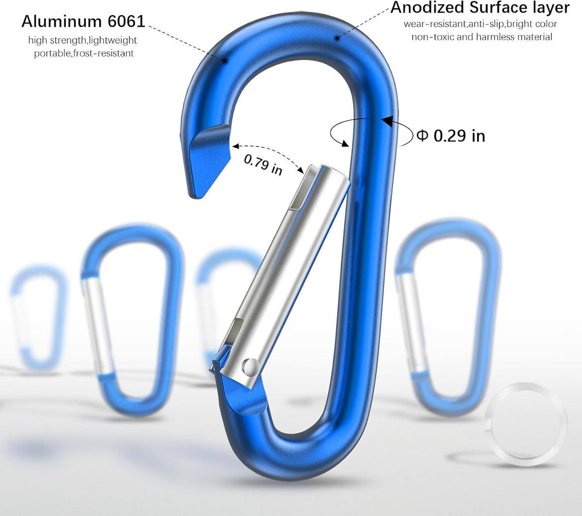 3" Aluminum Carabiner D Ring, Caribeener Clips, Spring Snap Hook for Keychain Clip, Set of 10