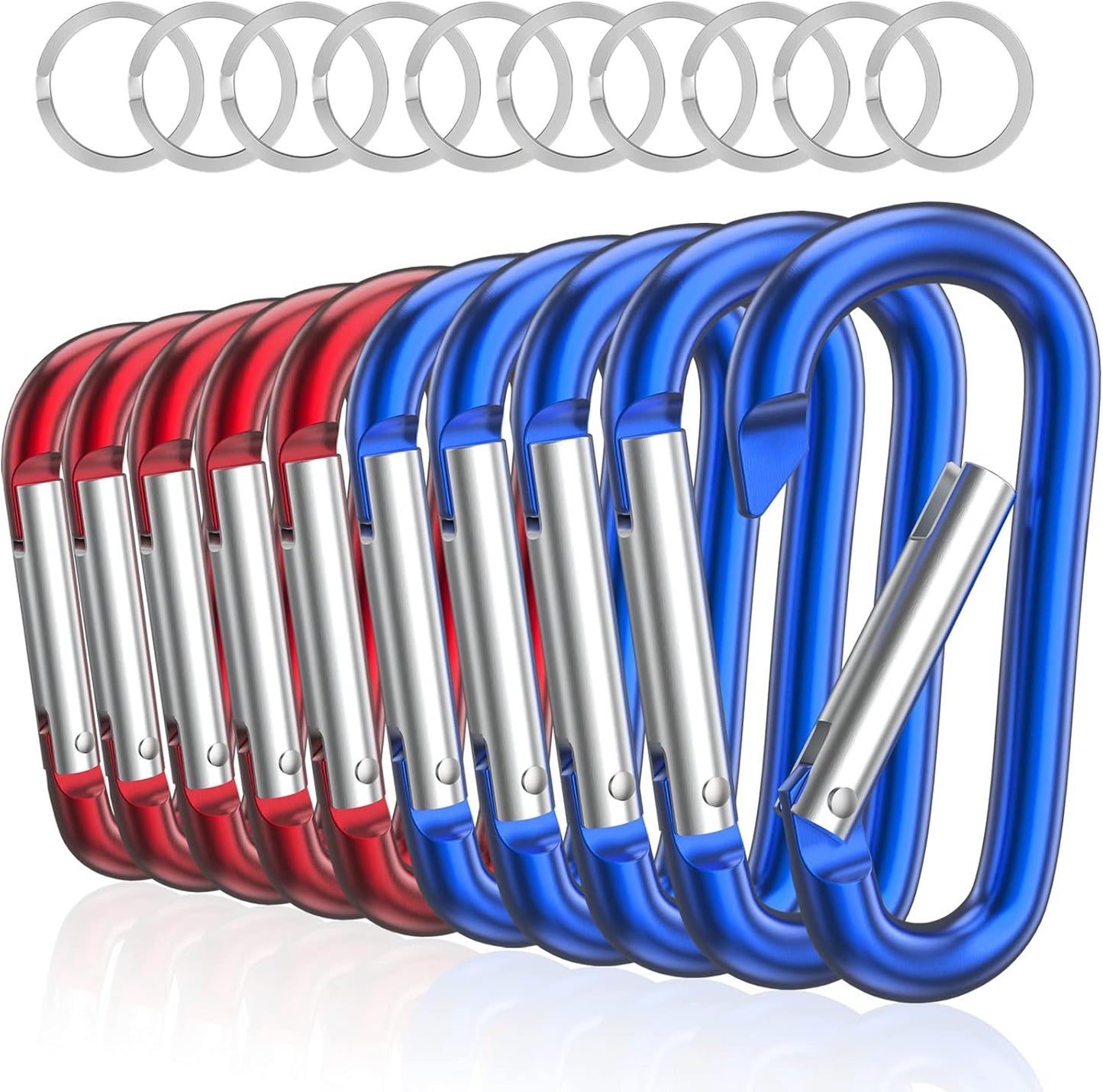 3" Aluminum Carabiner D Ring, Caribeener Clips, Spring Snap Hook for Keychain Clip, Set of 10