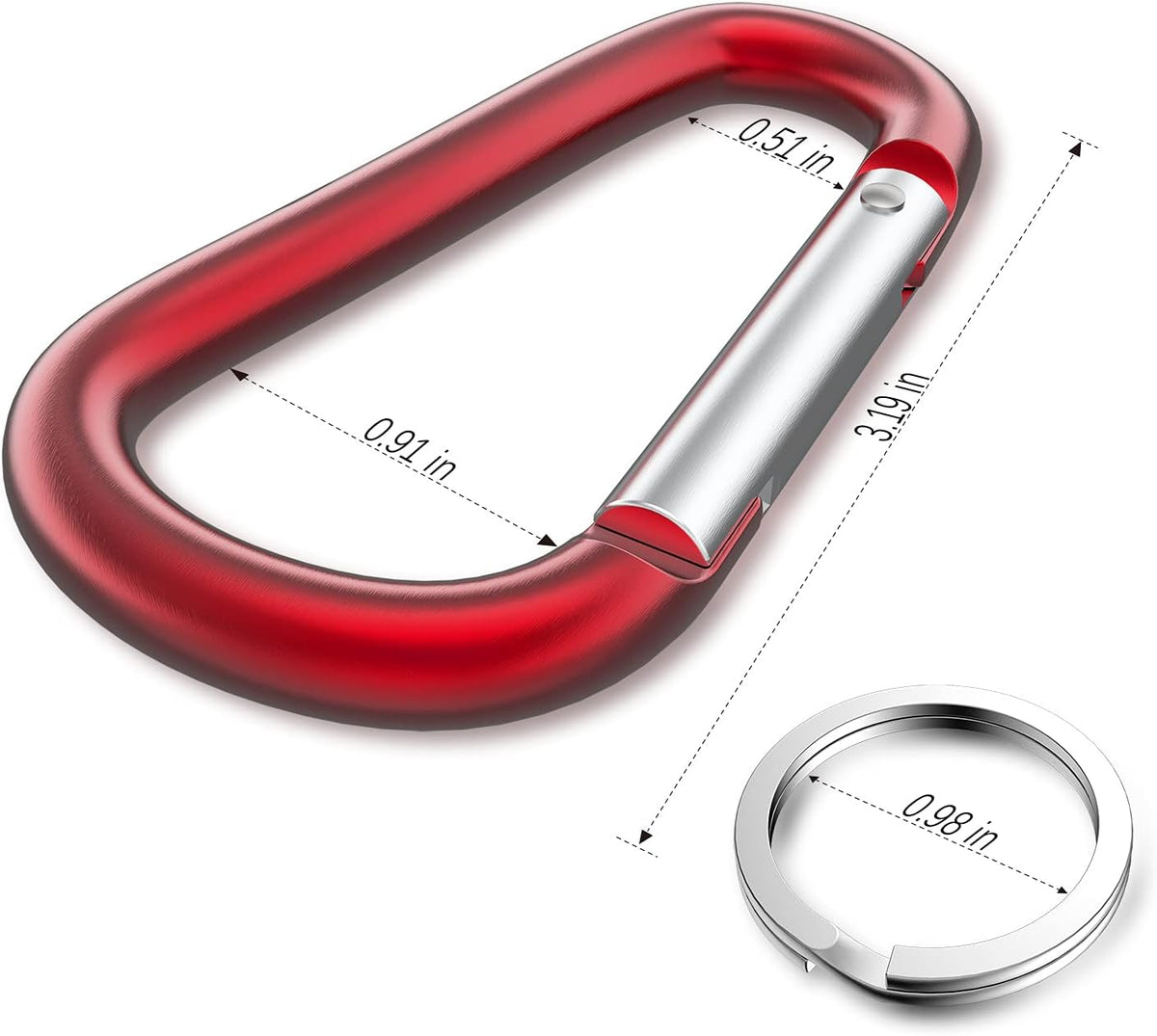3" Aluminum Carabiner D Ring, Caribeener Clips, Spring Snap Hook for Keychain Clip, Set of 10