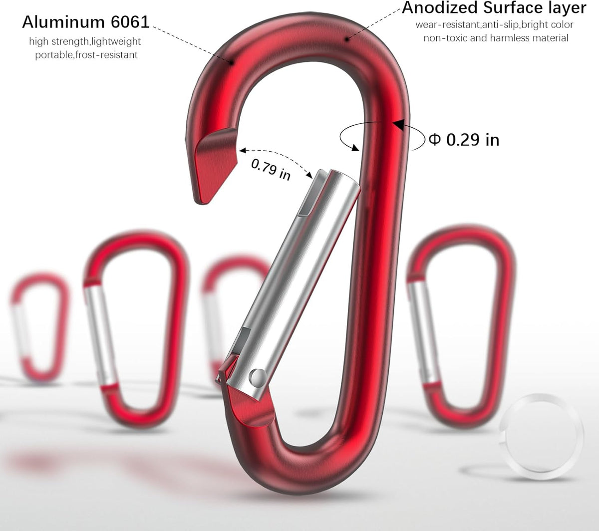 3" Aluminum Carabiner D Ring, Caribeener Clips, Spring Snap Hook for Keychain Clip, Set of 10