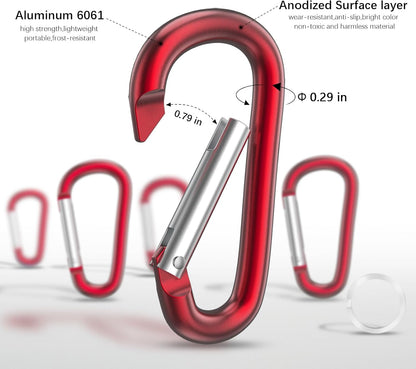 3" Aluminum Carabiner D Ring, Caribeener Clips, Spring Snap Hook for Keychain Clip, Set of 10