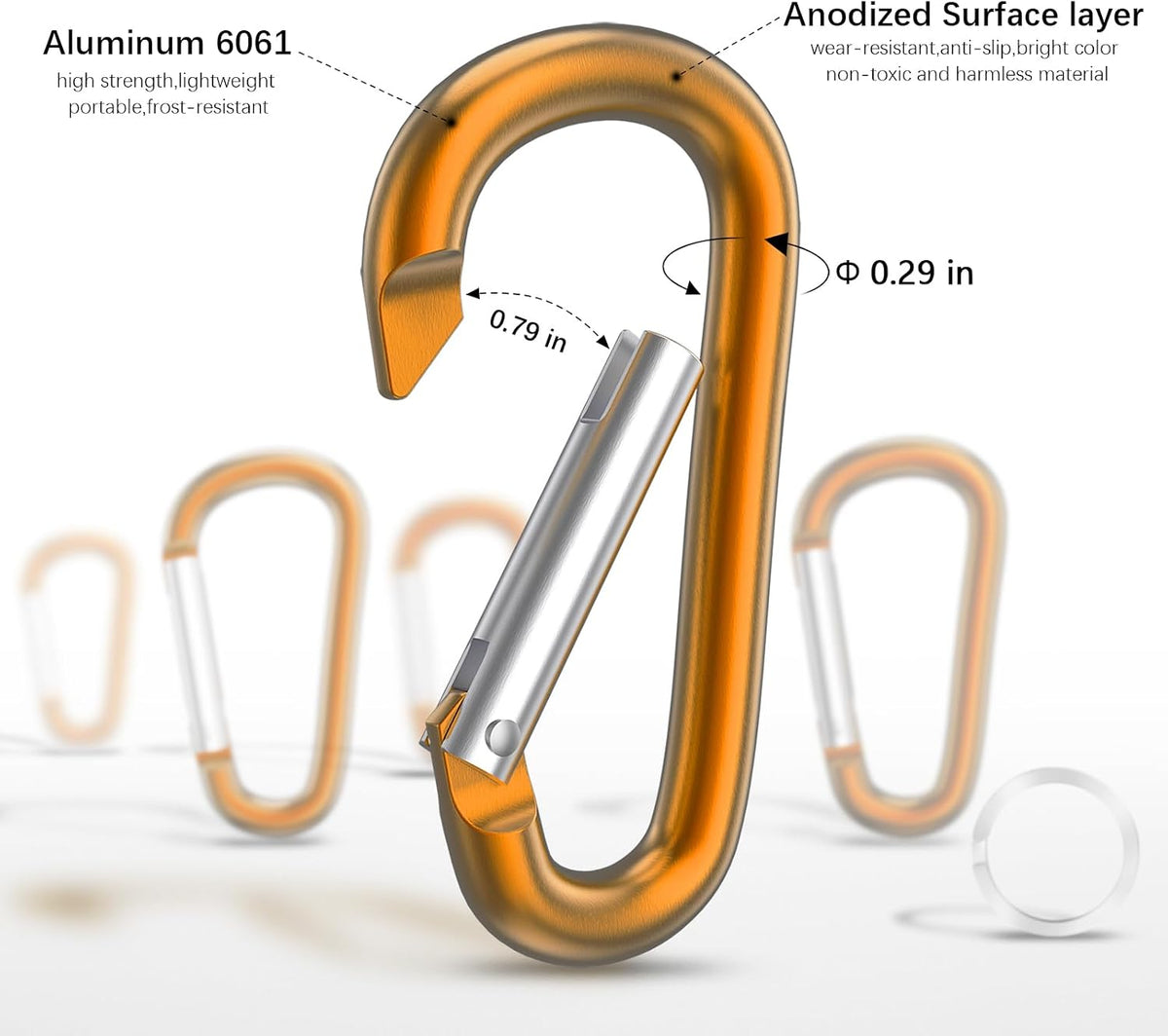 3" Aluminum Carabiner D Ring, Caribeener Clips, Spring Snap Hook for Keychain Clip, Set of 10