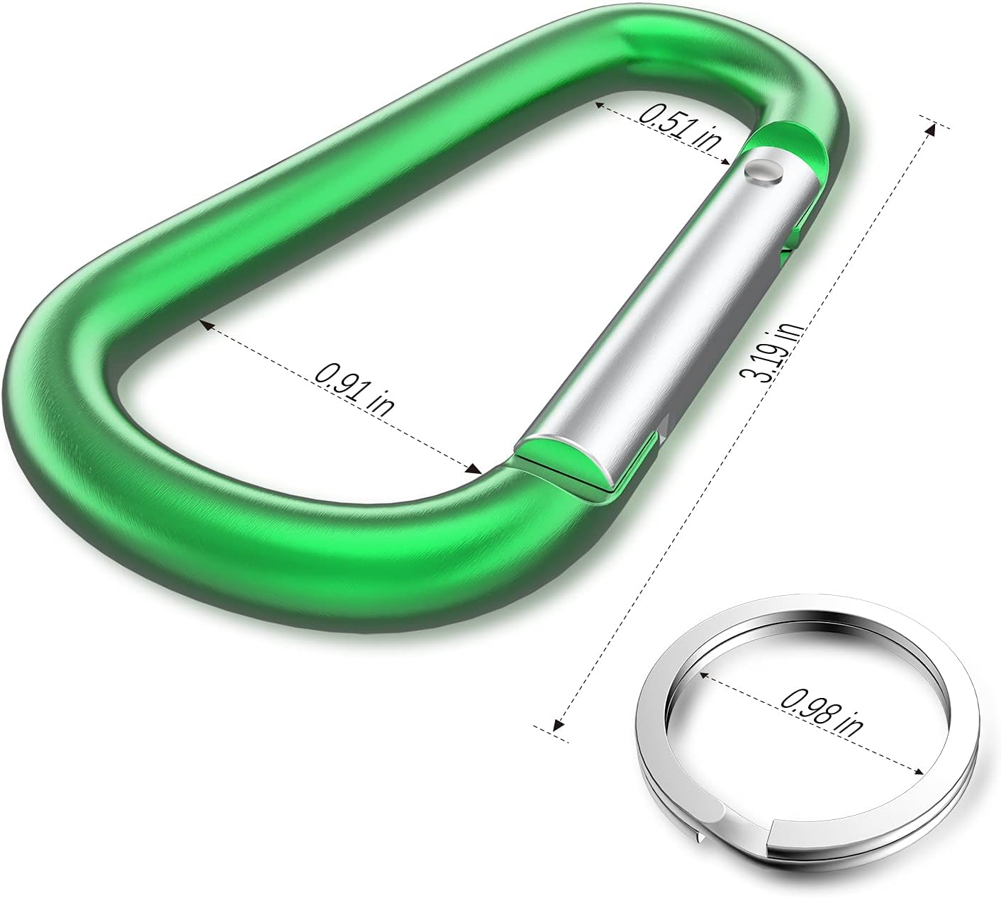 3" Aluminum Carabiner D Ring, Caribeener Clips, Spring Snap Hook for Keychain Clip, Set of 10