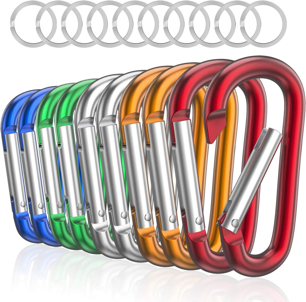 3" Aluminum Carabiner D Ring, Caribeener Clips, Spring Snap Hook for Keychain Clip, Set of 10