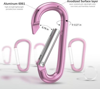 3" Aluminum Carabiner D Ring, Caribeener Clips, Spring Snap Hook for Keychain Clip, Set of 10