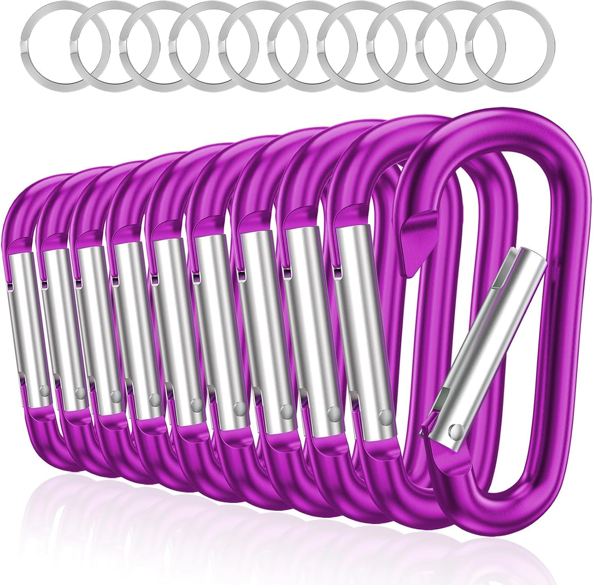 3" Aluminum Carabiner D Ring, Caribeener Clips, Spring Snap Hook for Keychain Clip, Set of 10