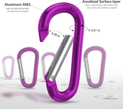3" Aluminum Carabiner D Ring, Caribeener Clips, Spring Snap Hook for Keychain Clip, Set of 10