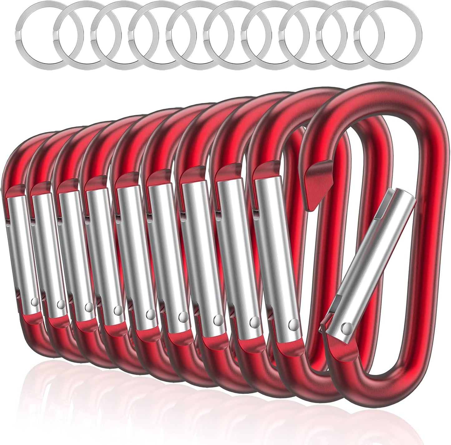 3" Aluminum Carabiner D Ring, Caribeener Clips, Spring Snap Hook for Keychain Clip, Set of 10