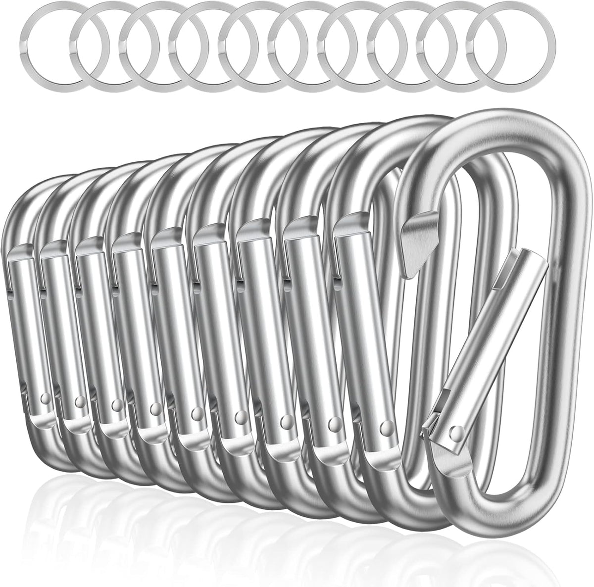 3" Aluminum Carabiner D Ring, Caribeener Clips, Spring Snap Hook for Keychain Clip, Set of 10