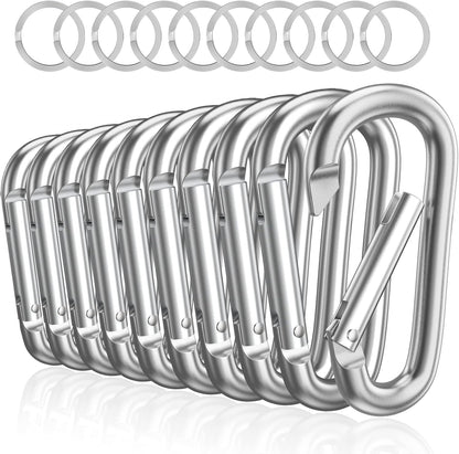 3" Aluminum Carabiner D Ring, Caribeener Clips, Spring Snap Hook for Keychain Clip, Set of 10