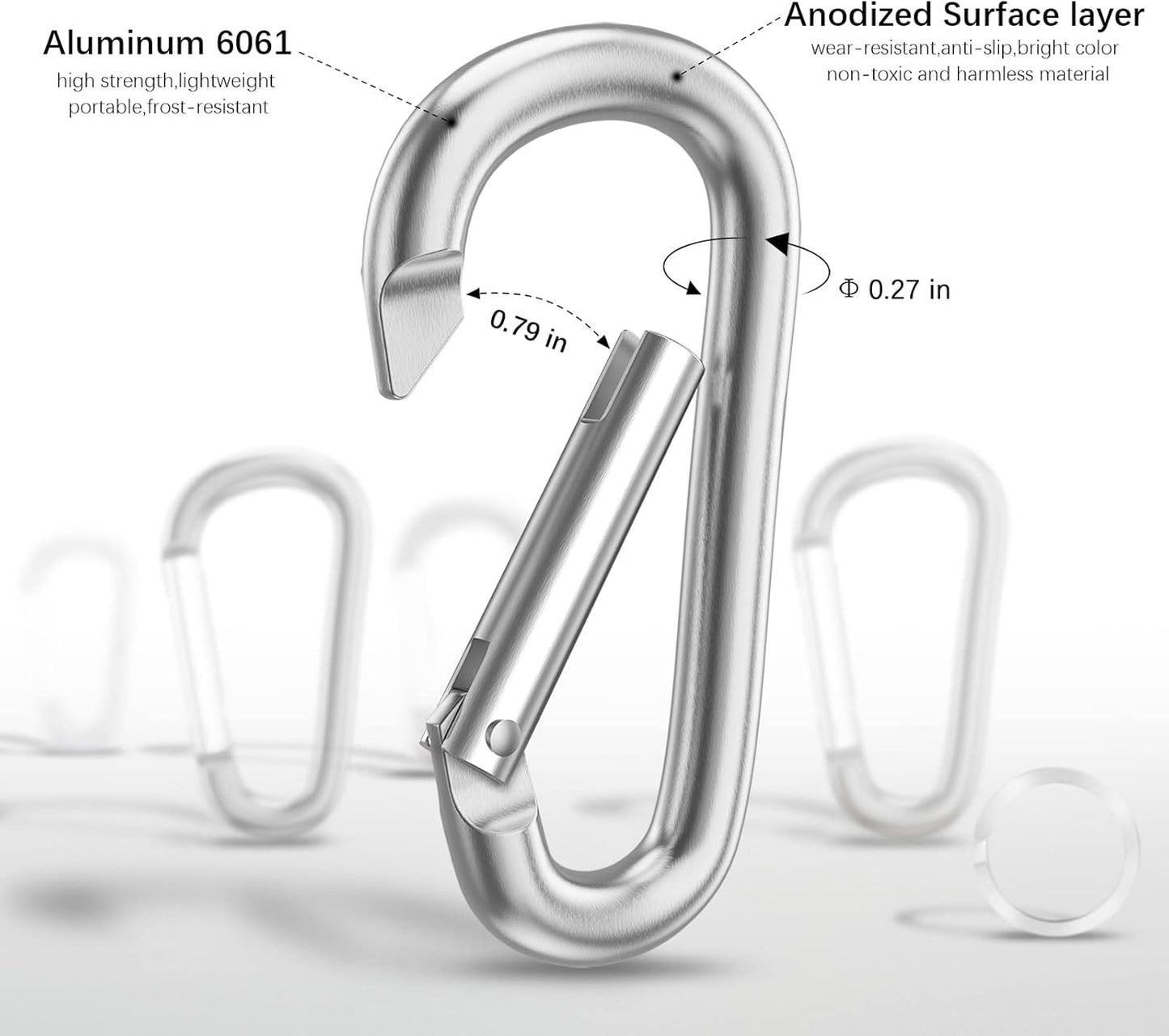 3" Aluminum Carabiner D Ring, Caribeener Clips, Spring Snap Hook for Keychain Clip, Set of 10