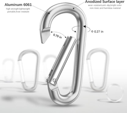 3" Aluminum Carabiner D Ring, Caribeener Clips, Spring Snap Hook for Keychain Clip, Set of 10