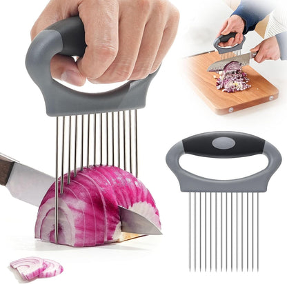 Large Onion Slicer Holder, Stainless Steel Onion Holder for Slicing, Multi-Purpose Vegetable Chopper Tomato Slicer, Food Cutter Assistant Tool for Potato, Avocado, Egg, Lemon, Fruit, Meat Tenderizer