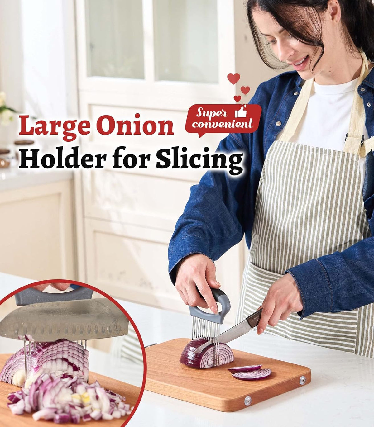 Large Onion Slicer Holder, Stainless Steel Onion Holder for Slicing, Multi-Purpose Vegetable Chopper Tomato Slicer, Food Cutter Assistant Tool for Potato, Avocado, Egg, Lemon, Fruit, Meat Tenderizer