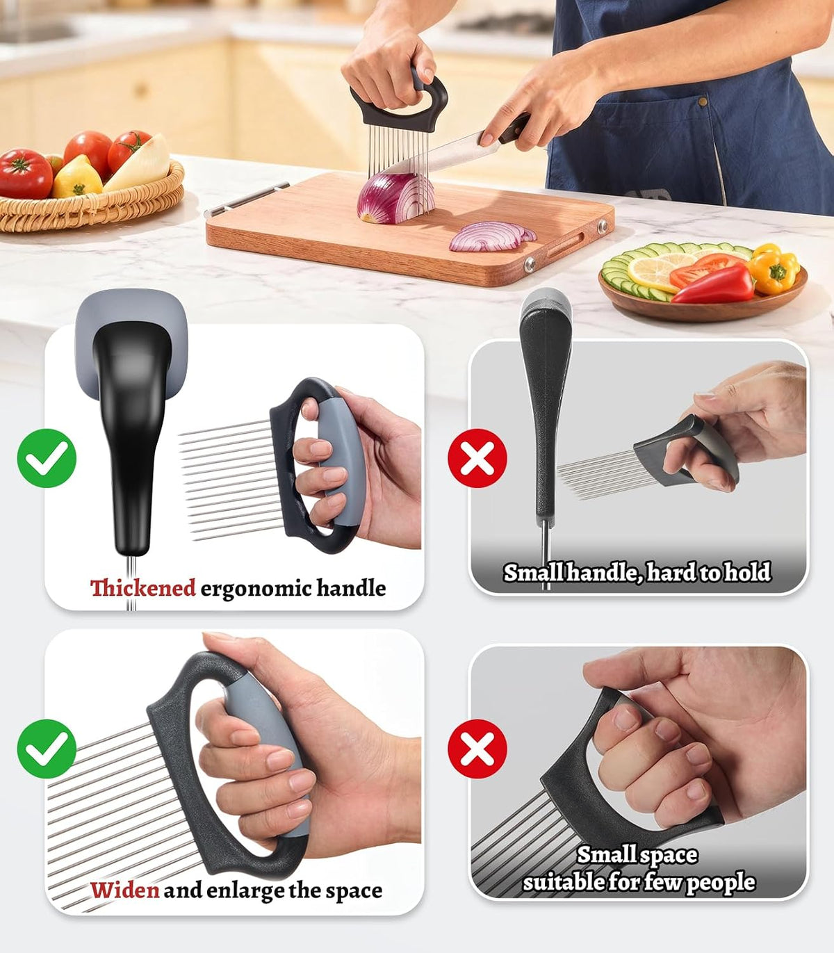 Large Onion Slicer Holder, Stainless Steel Onion Holder for Slicing, Multi-Purpose Vegetable Chopper Tomato Slicer, Food Cutter Assistant Tool for Potato, Avocado, Egg, Lemon, Fruit, Meat Tenderizer