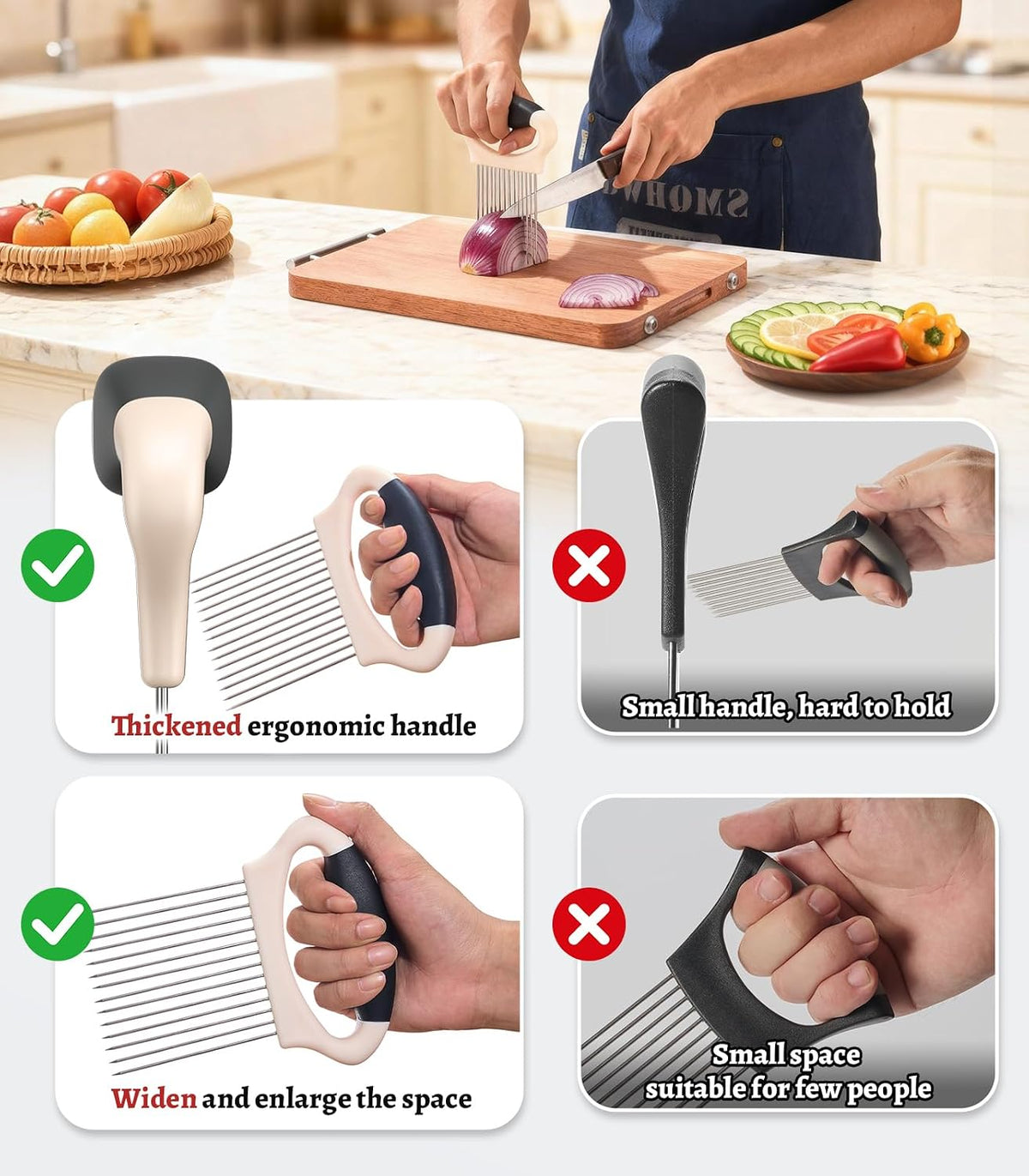 Large Onion Slicer Holder, Stainless Steel Onion Holder for Slicing, Multi-Purpose Vegetable Chopper Tomato Slicer, Food Cutter Assistant Tool for Potato, Avocado, Egg, Lemon, Fruit, Meat Tenderizer