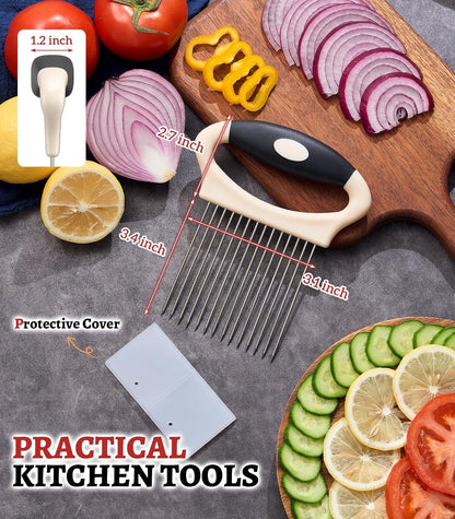 Large Onion Slicer Holder, Stainless Steel Onion Holder for Slicing, Multi-Purpose Vegetable Chopper Tomato Slicer, Food Cutter Assistant Tool for Potato, Avocado, Egg, Lemon, Fruit, Meat Tenderizer