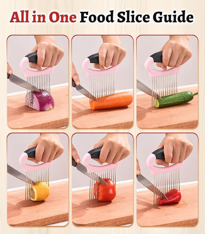 Large Onion Slicer Holder, Stainless Steel Onion Holder for Slicing, Multi-Purpose Vegetable Chopper Tomato Slicer, Food Cutter Assistant Tool for Potato, Avocado, Egg, Lemon, Fruit, Meat Tenderizer