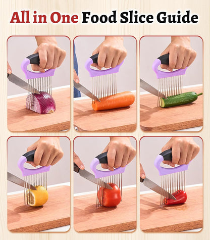 Large Onion Slicer Holder, Stainless Steel Onion Holder for Slicing, Multi-Purpose Vegetable Chopper Tomato Slicer, Food Cutter Assistant Tool for Potato, Avocado, Egg, Lemon, Fruit, Meat Tenderizer