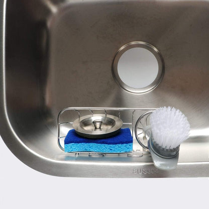 Kitchen Sponge Holder, Stainless Steel Sink Caddy with Brush Holder | No-Drill Setup, In-Sink Adhesive Mount, Open Grid Drainage, Sink Strainer, Soap and Scrubber Storage, Rust-Resistant