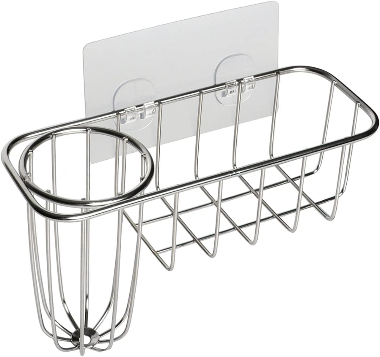 Kitchen Sponge Holder, Stainless Steel Sink Caddy with Brush Holder | No-Drill Setup, In-Sink Adhesive Mount, Open Grid Drainage, Sink Strainer, Soap and Scrubber Storage, Rust-Resistant