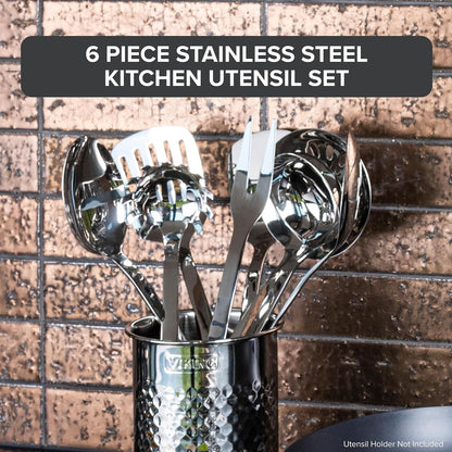 Kitchen Utensil Holder, Hammered Stainless Steel Kitchen Utensils Organizer Crock, Counter Top Storage, Cooking Accessories, Silver