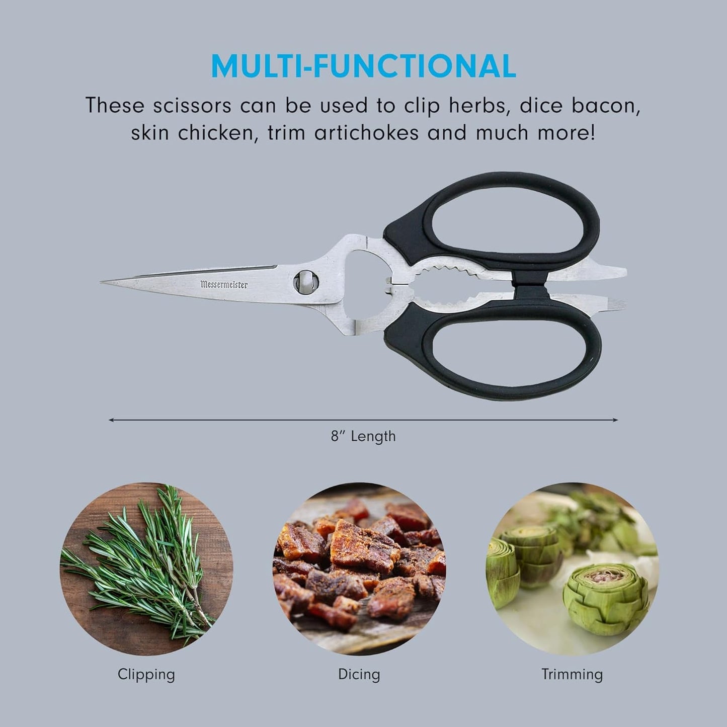 8-Inch Take-Apart Kitchen Scissors, Black - Includes Screwdriver, Nut Cracker, Jar Lid Opener/Gripper, Bottle Opener & Bone + Twig Cutter - Suitable for Lefties & Righties