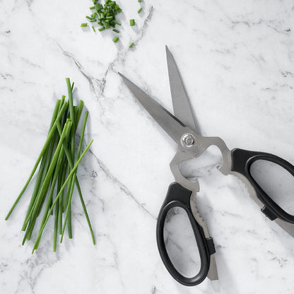 8-Inch Take-Apart Kitchen Scissors, Black - Includes Screwdriver, Nut Cracker, Jar Lid Opener/Gripper, Bottle Opener & Bone + Twig Cutter - Suitable for Lefties & Righties