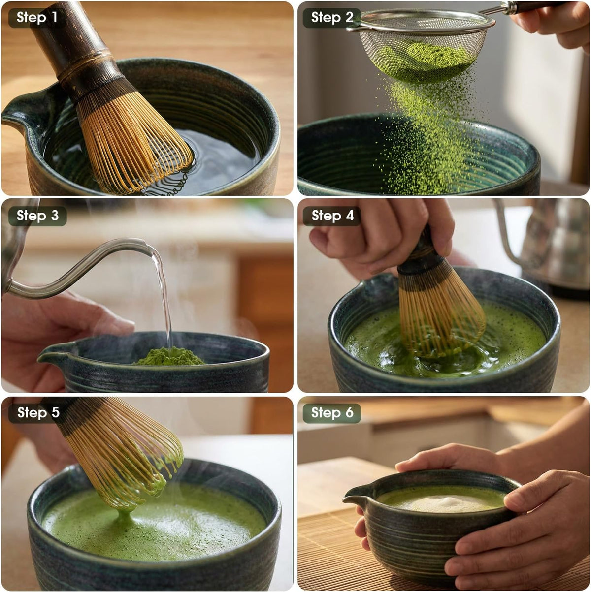 Matcha Set, 7-Piece Matcha Whisk Set with Bowl & 100-Prong Whisk