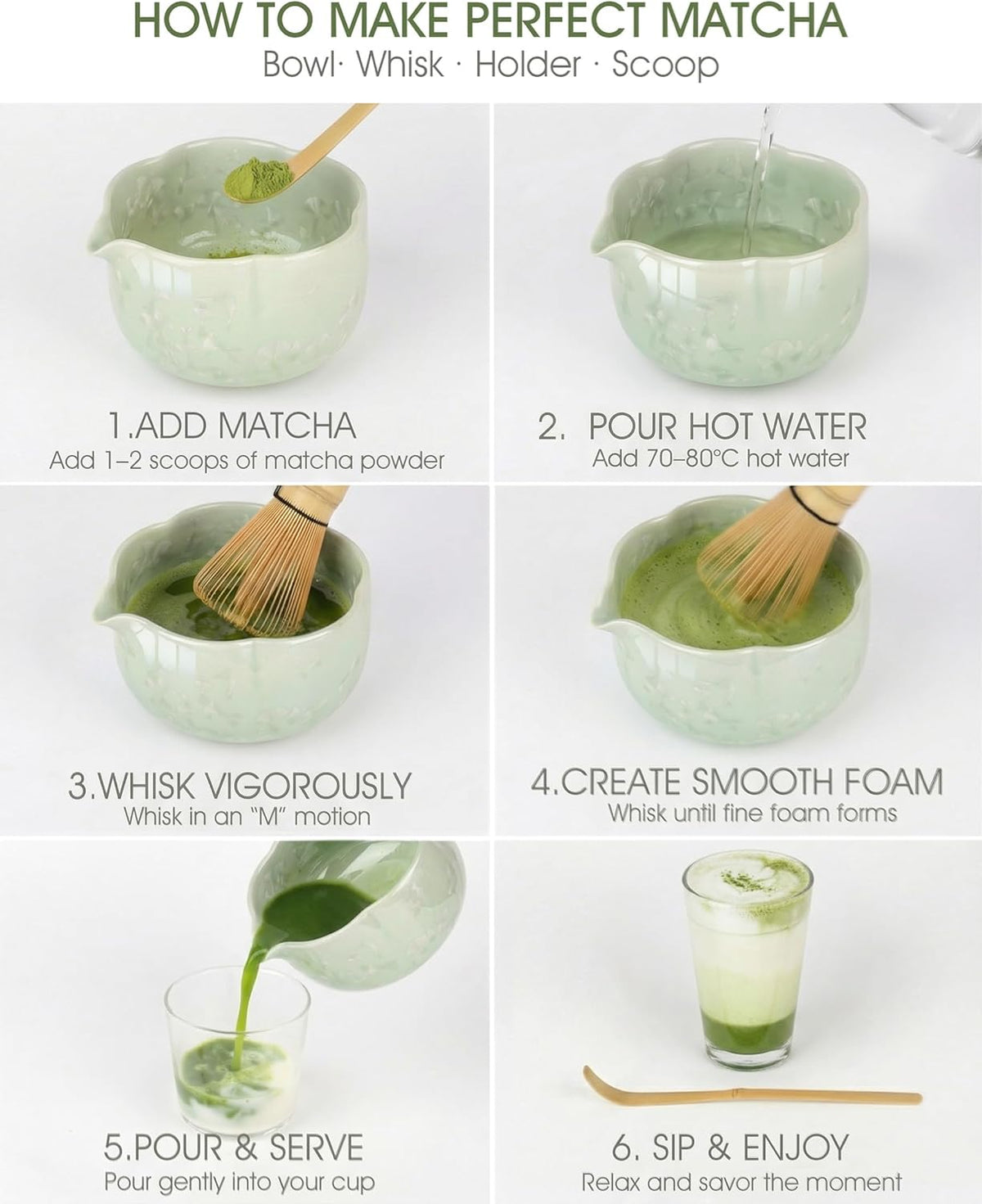 Matcha Set, 7-Piece Matcha Whisk Set with Bowl & 100-Prong Whisk