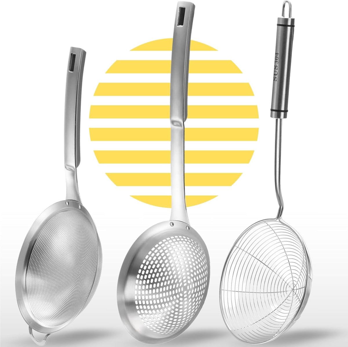 Spider Strainer Set of - Stainless Steel Frying Spoons for Cooking Skimmer Ladle for Oil Fryer Pasta and Fat Durable Strainer Scoop Kitchen Utensil for Frying and Draining