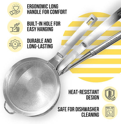 Spider Strainer Set of - Stainless Steel Frying Spoons for Cooking Skimmer Ladle for Oil Fryer Pasta and Fat Durable Strainer Scoop Kitchen Utensil for Frying and Draining