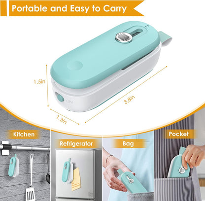 Mini Bag Sealer, 2 in 1 Bag Sealer Heat Seal with Cutter and with Lanyard, Mini Bag Resealer Machine for Plastic Bags Snack Bags Food Storage (Batteries Included)