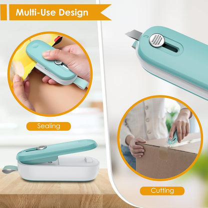 Mini Bag Sealer, 2 in 1 Bag Sealer Heat Seal with Cutter and with Lanyard, Mini Bag Resealer Machine for Plastic Bags Snack Bags Food Storage (Batteries Included)