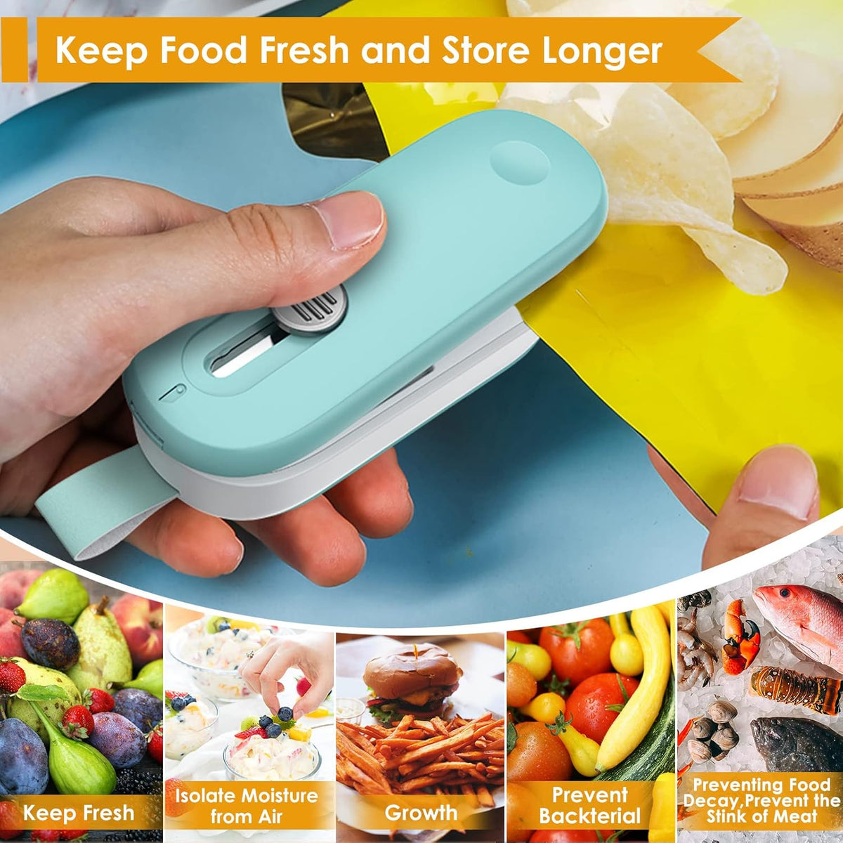 Mini Bag Sealer, 2 in 1 Bag Sealer Heat Seal with Cutter and with Lanyard, Mini Bag Resealer Machine for Plastic Bags Snack Bags Food Storage (Batteries Included)