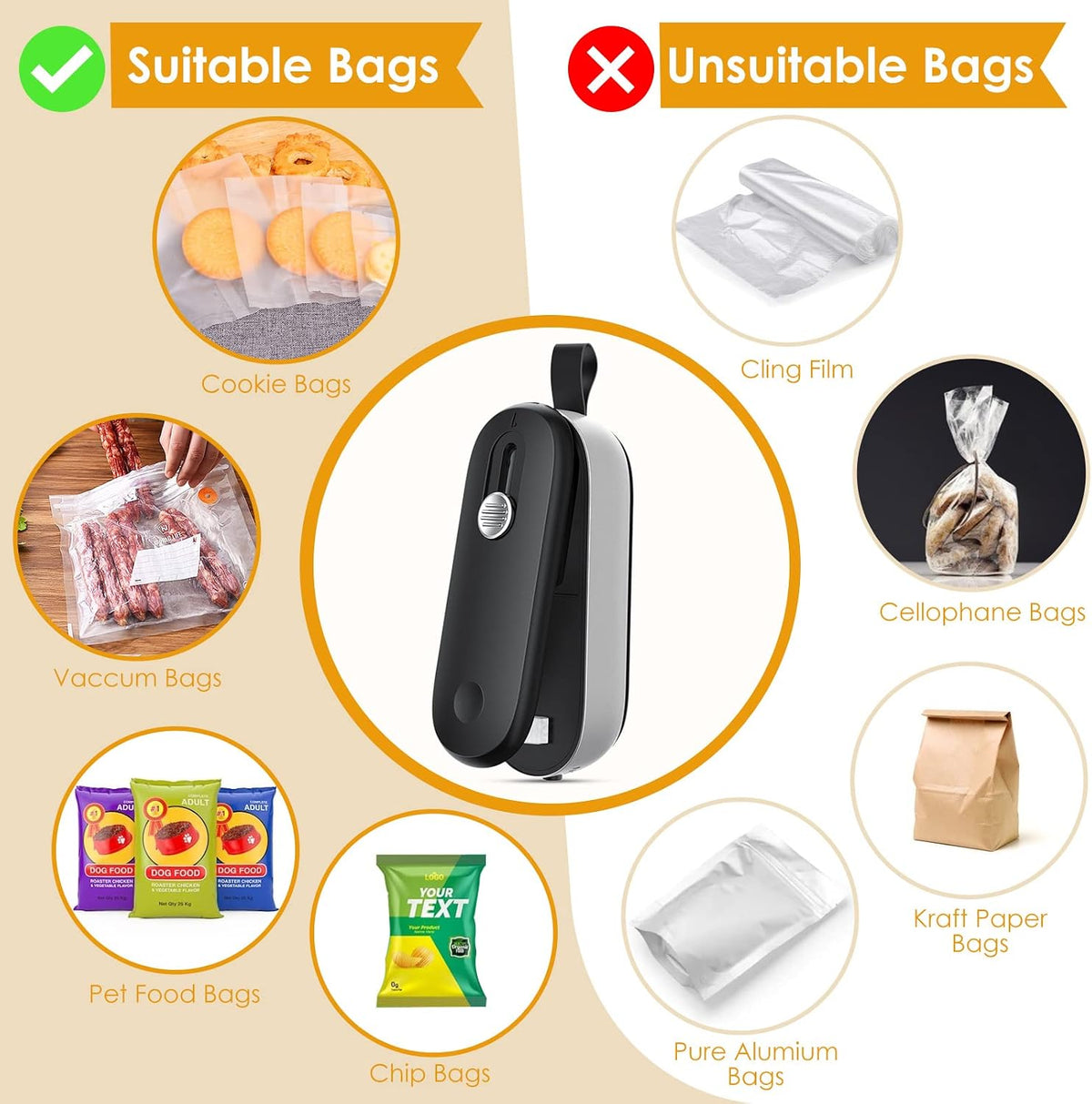 Mini Bag Sealer, 2 in 1 Bag Sealer Heat Seal with Cutter and with Lanyard, Mini Bag Resealer Machine for Plastic Bags Snack Bags Food Storage (Batteries Included)