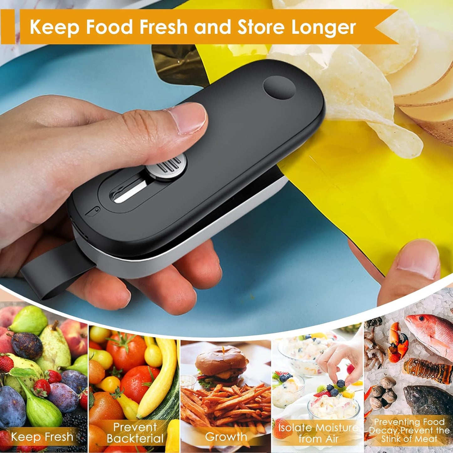 Mini Bag Sealer, 2 in 1 Bag Sealer Heat Seal with Cutter and with Lanyard, Mini Bag Resealer Machine for Plastic Bags Snack Bags Food Storage (Batteries Included)