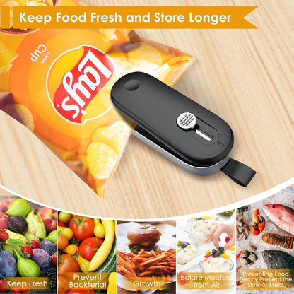 Mini Bag Sealer, 2 in 1 Bag Sealer Heat Seal with Cutter and with Lanyard, Mini Bag Resealer Machine for Plastic Bags Snack Bags Food Storage (Batteries Included)