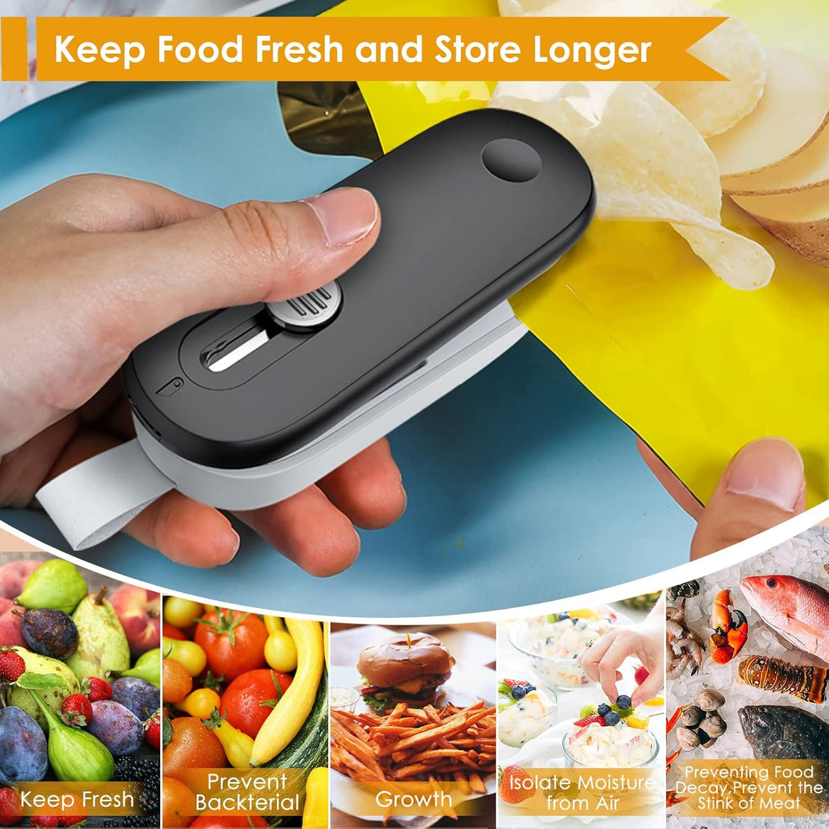 Mini Bag Sealer, 2 in 1 Bag Sealer Heat Seal with Cutter and with Lanyard, Mini Bag Resealer Machine for Plastic Bags Snack Bags Food Storage (Batteries Included)
