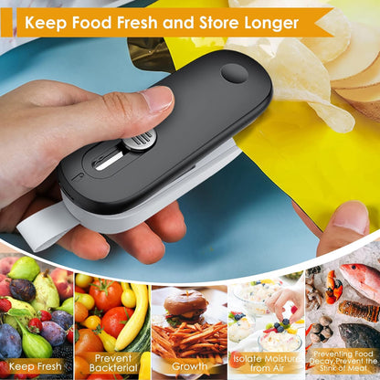 Mini Bag Sealer, 2 in 1 Bag Sealer Heat Seal with Cutter and with Lanyard, Mini Bag Resealer Machine for Plastic Bags Snack Bags Food Storage (Batteries Included)